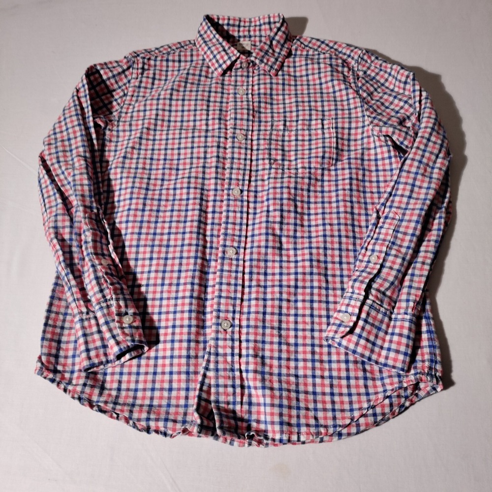 Crewcuts boys long sleeve shirt size 12 red white blue Check color Linen Blend